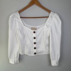 Urban Outfitters Long Sleeve Puffy Sleeve Crop Peasant Top Front Buttons White S